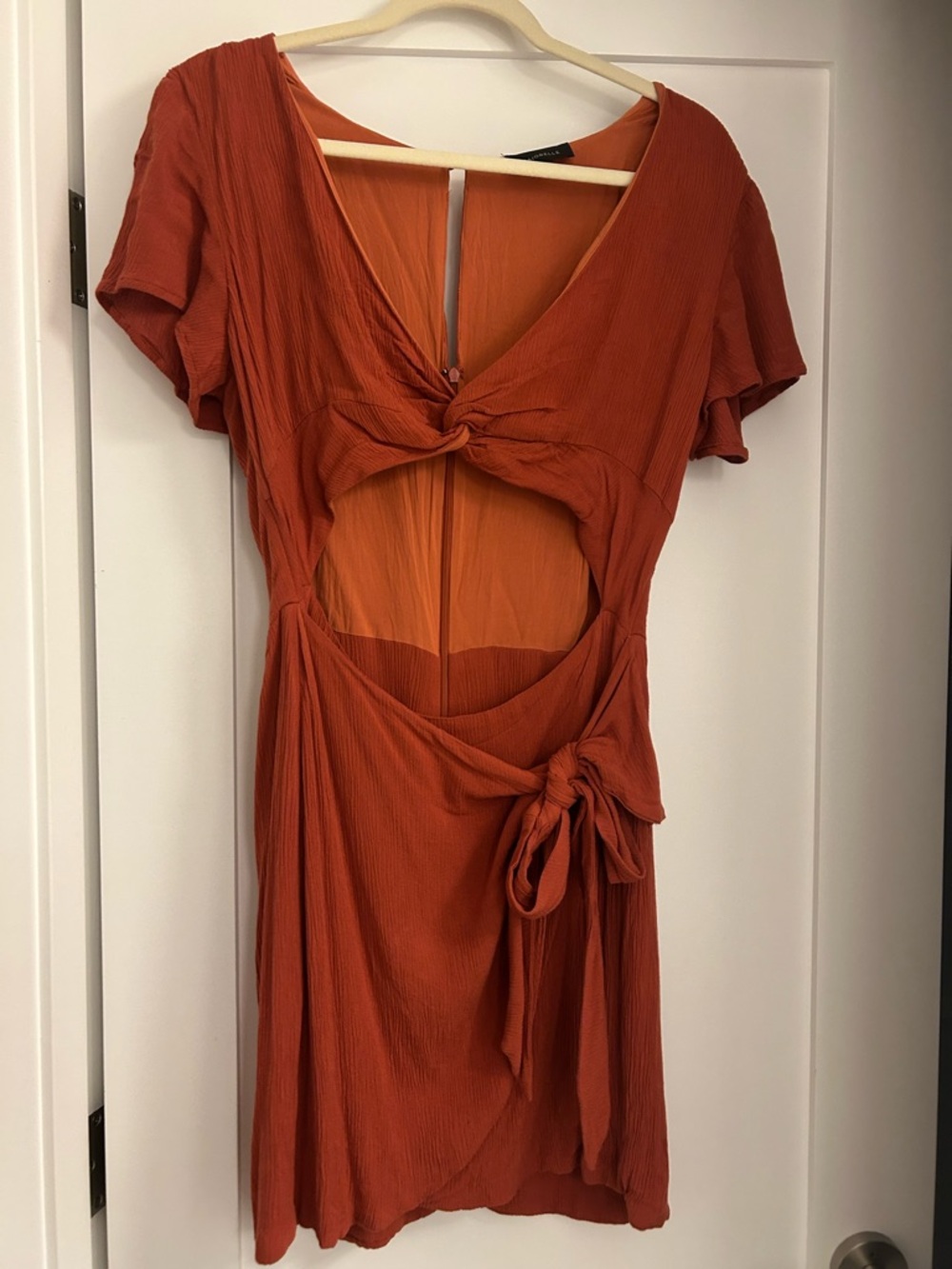 MAJORELLE Rust Orange Cutout Tie-Waist Mini Dress